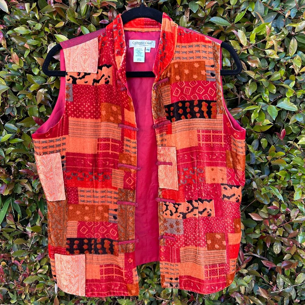 Coldwater Creek Unique Multicolored Patchwork Vest Size PM